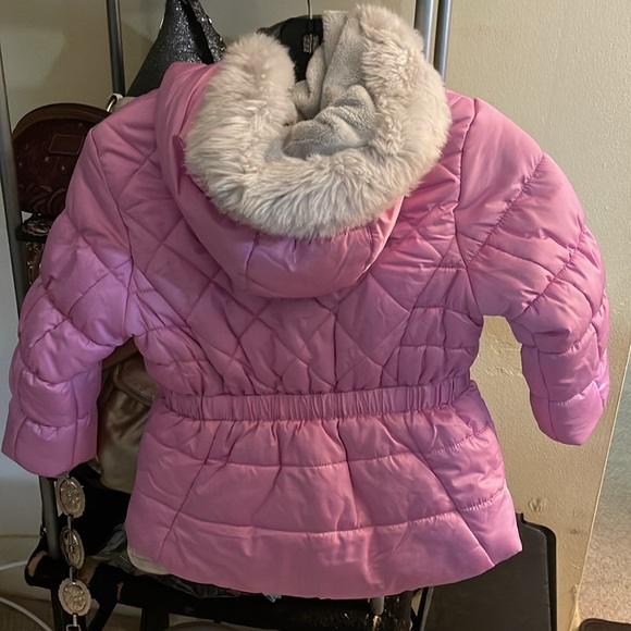 Little Girls Pink Puffer Fleece Lined Hooded Faux Fur Snow Jacket 4/5T - Picture 6 of 8